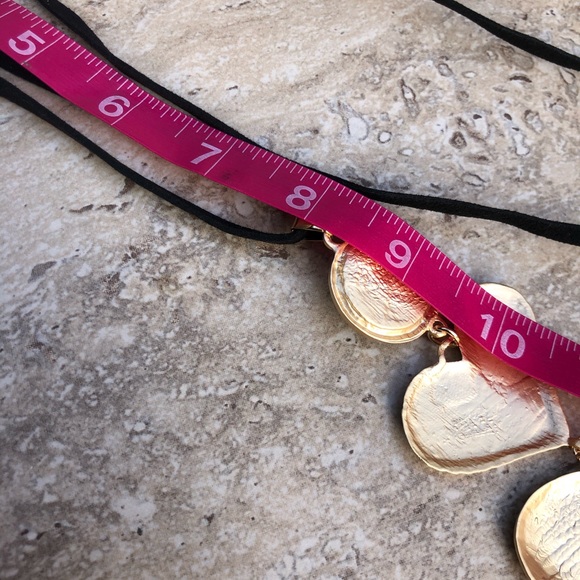 NEW Gold Rim Black Enamel Layered Hearts Necklace - Picture 7 of 12